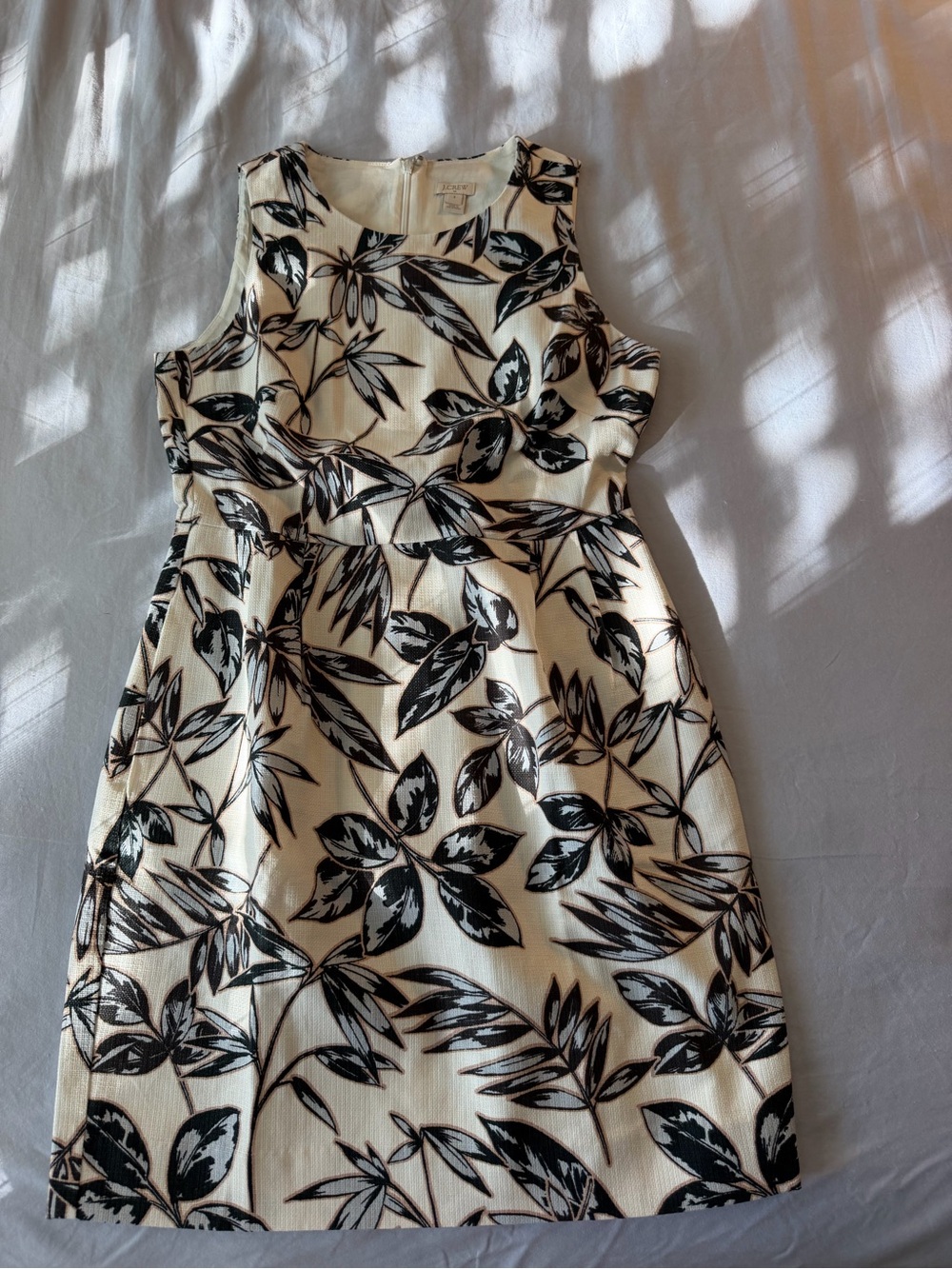 J. Crew Cream Dress with Black Botanical Print